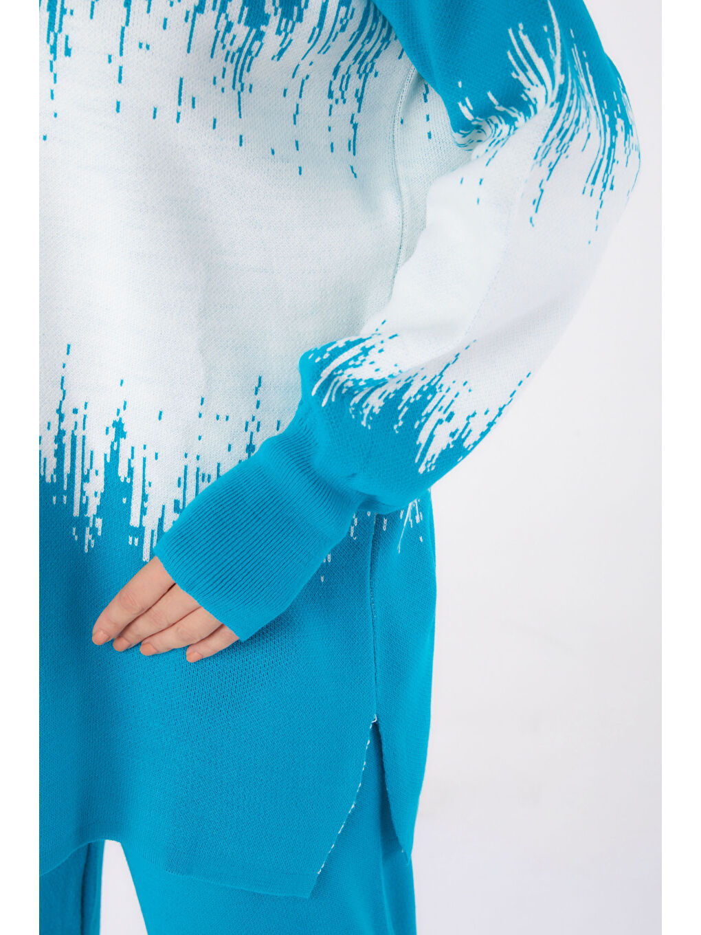 Mavi Bisiklet Yaka Kadın Turkuaz Desenli Triko Takım - 26426-4