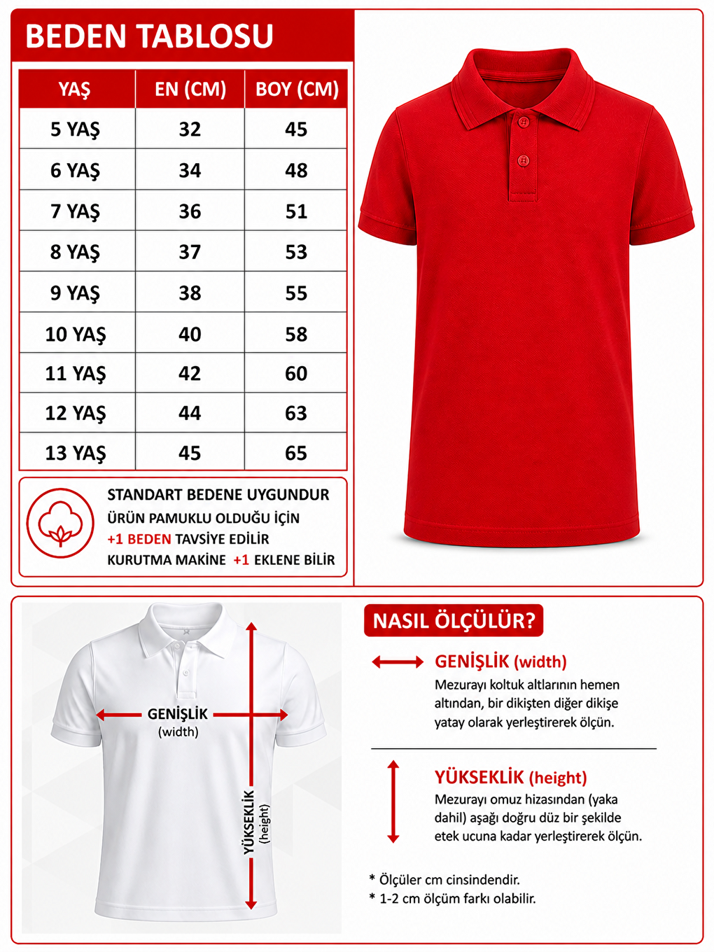 Kırmızı Kids Polo Yaka Basic Kısa Kollu Çocuk Tişört-1
