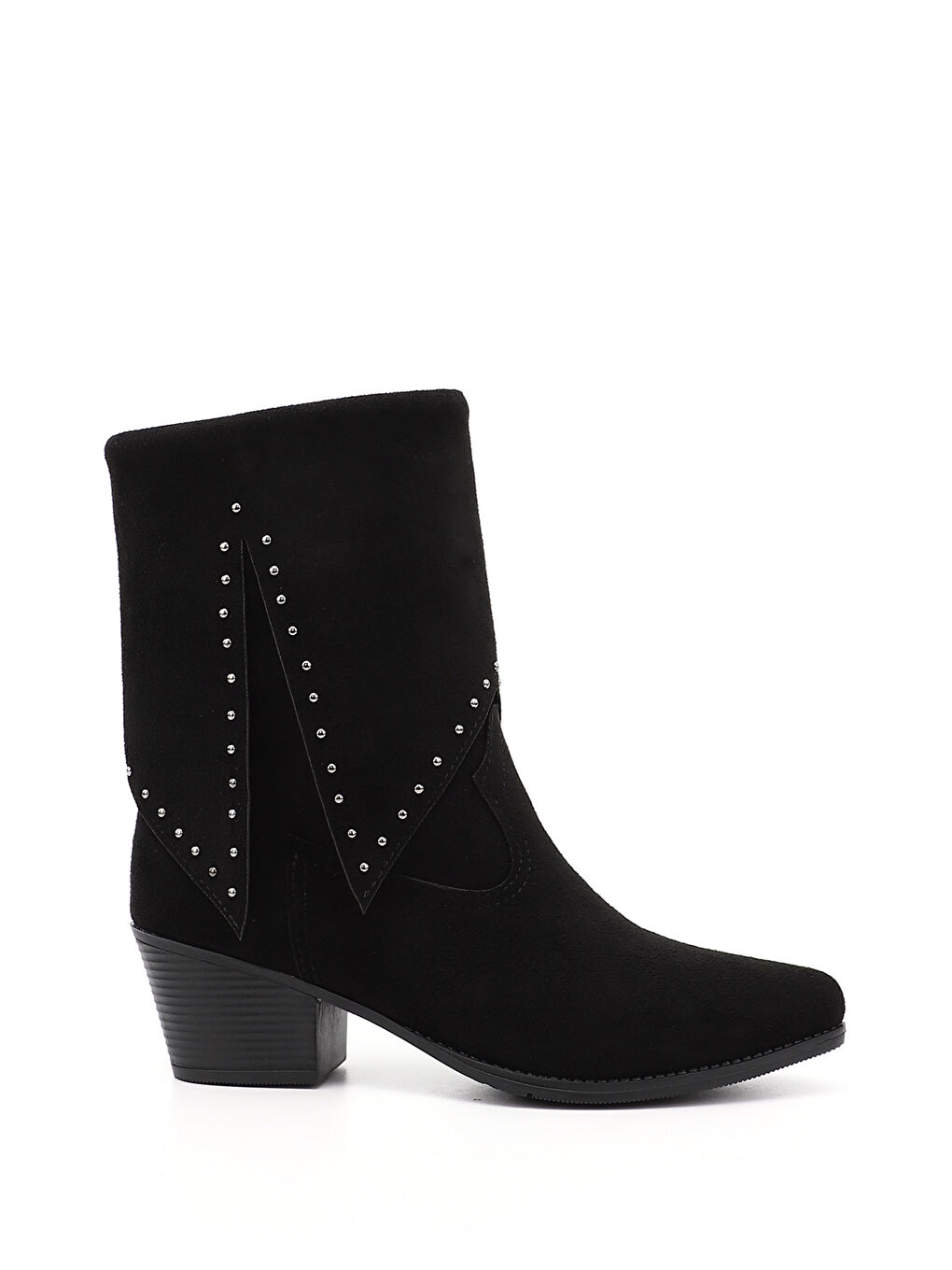 Siyah Kadın KOYU SİYAH Sivri Burun Kalın Topuklu Kovboy Çizme