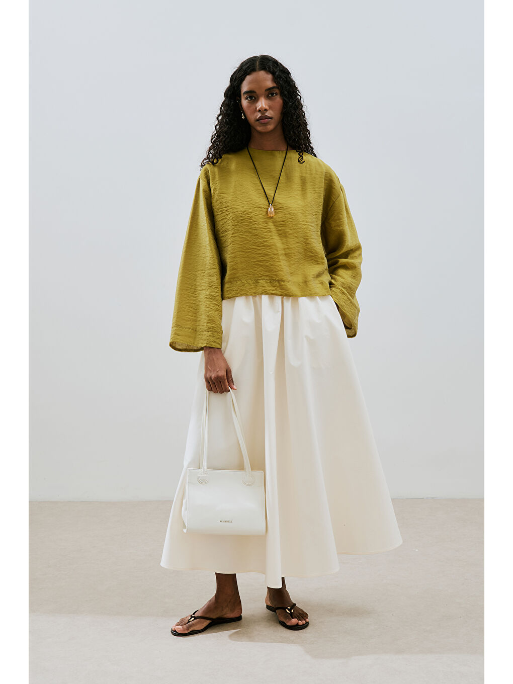 Geniş Kol Dökümlü Bluz Sarı-3