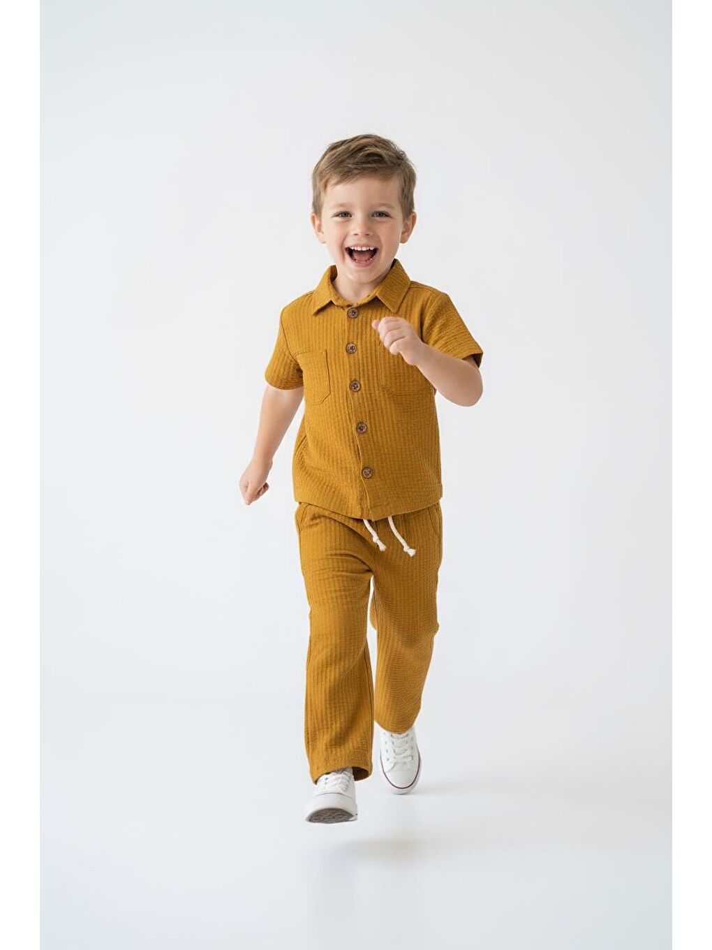 Sarı Gofreli Yazlık Gömlek 2li Takım-2