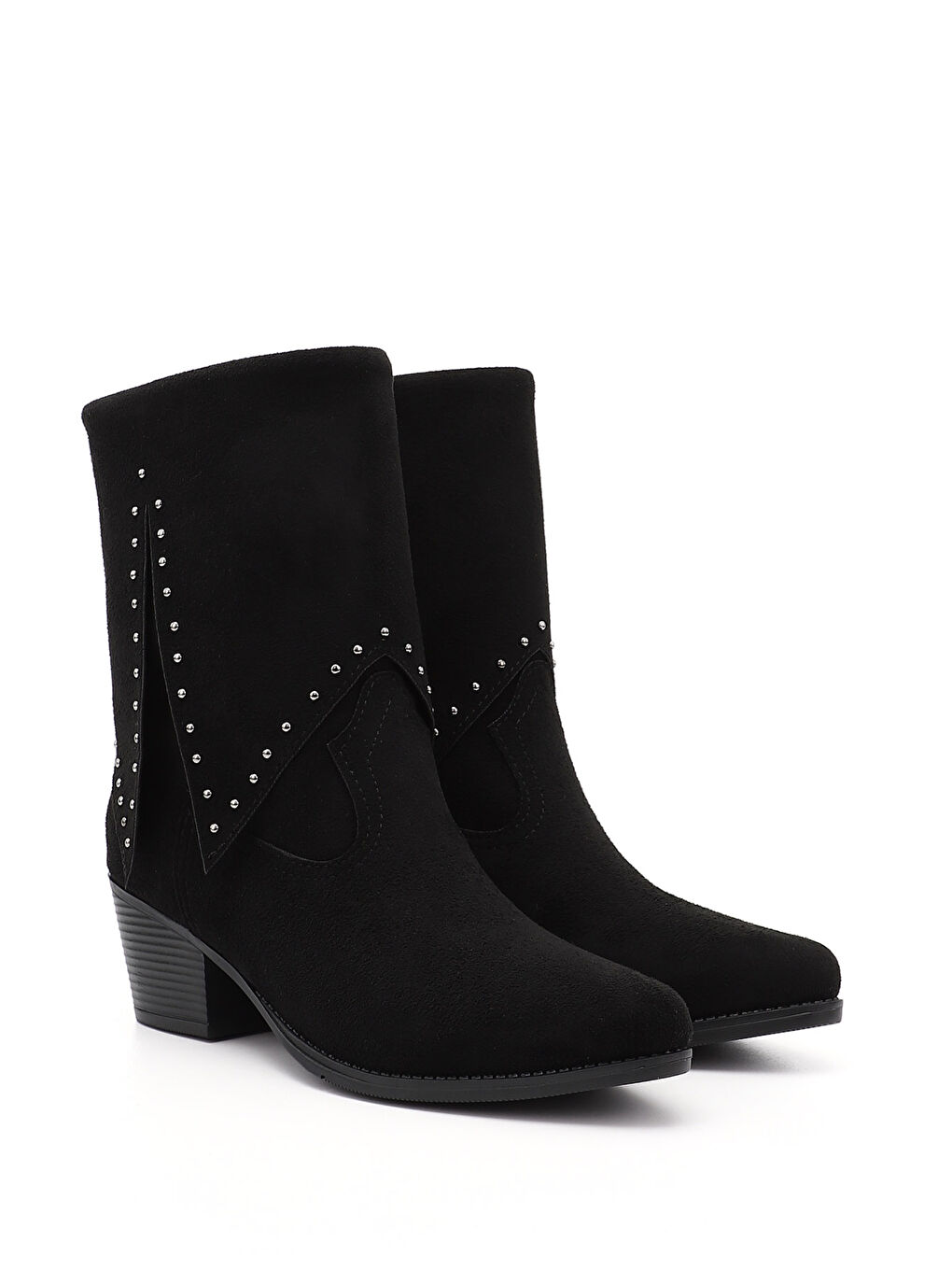 Siyah Kadın KOYU SİYAH Sivri Burun Kalın Topuklu Kovboy Çizme-1