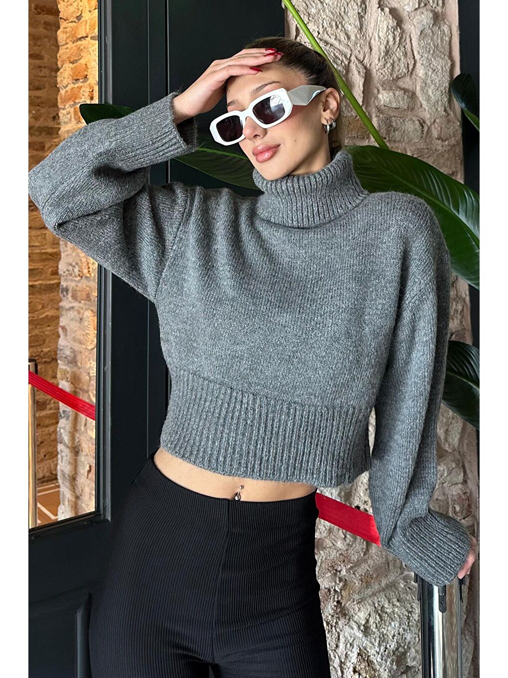 Antrasit Boğazlı Kadın Triko Kazak Mg2255