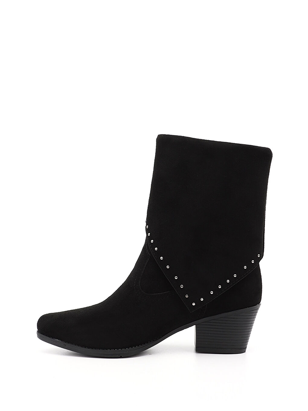 Siyah Kadın KOYU SİYAH Sivri Burun Kalın Topuklu Kovboy Çizme-2