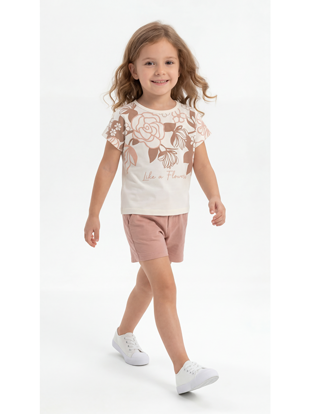 Pembe Çiçek Kabartma Baskılı Penye Kız Çocuk Alt Üst Takım-1