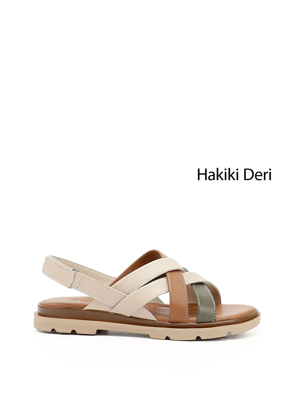 Bej Kadın BEJ-TEN RENGİ Çapraz Bantlı Hakiki Deri Sandalet