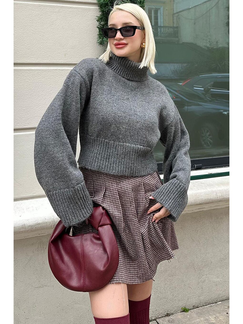 Antrasit Boğazlı Kadın Triko Kazak Mg2255-3