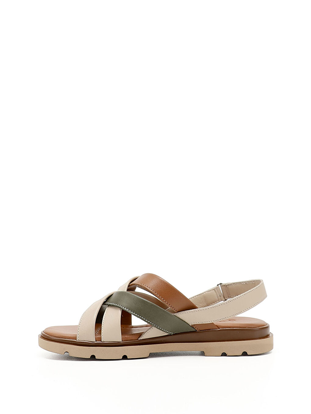 Bej Kadın BEJ-TEN RENGİ Çapraz Bantlı Hakiki Deri Sandalet-2