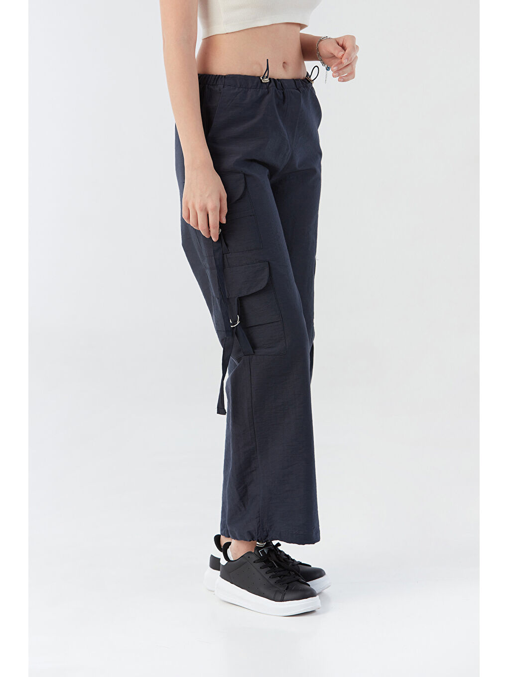 Lacivert Beli Lastikli Paraşüt Kumaş Pantolon-4