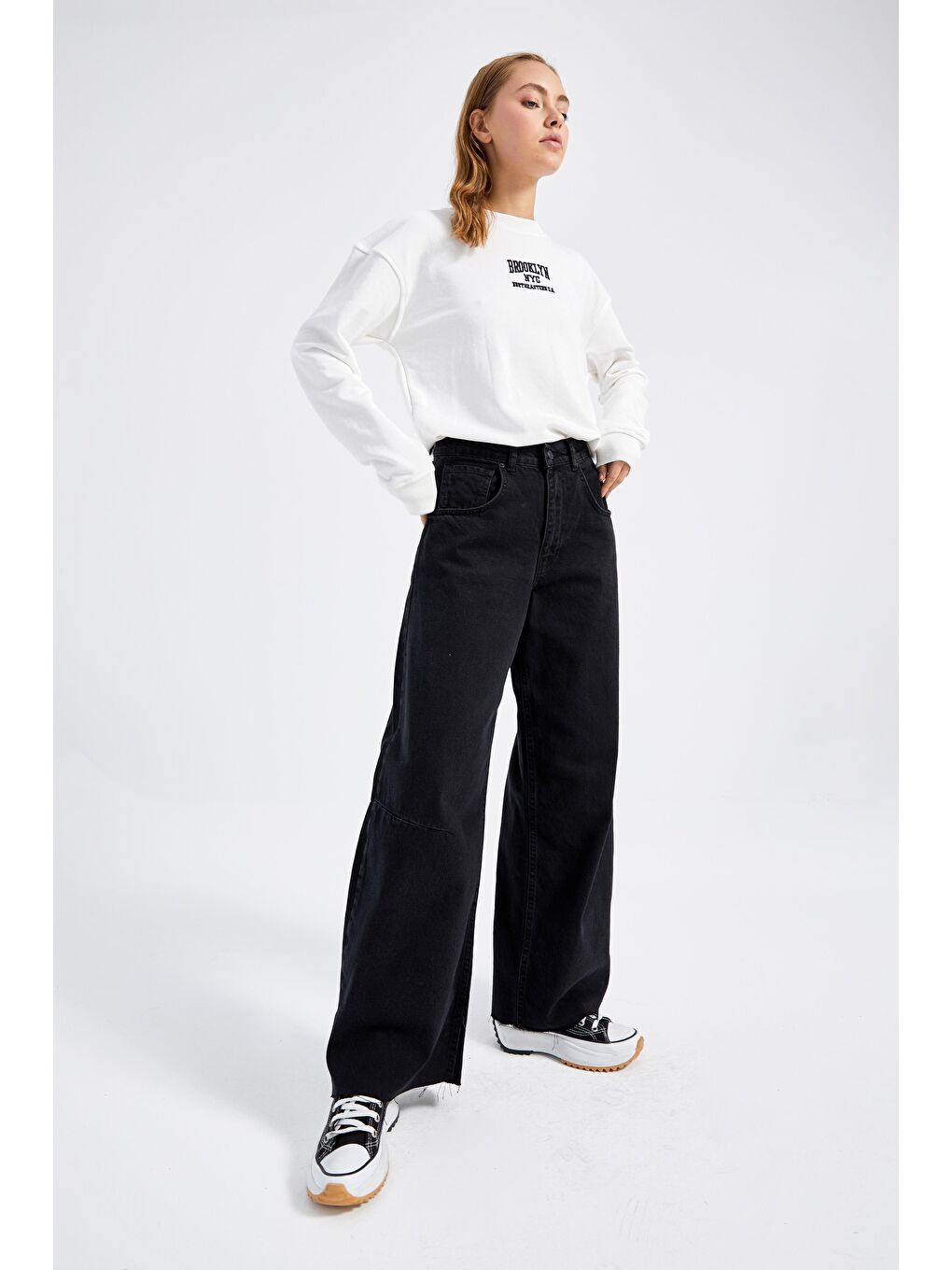 Kadın Black Od Siyah Renk Darted Balon Fit Bol Kesim Denim Pantolon