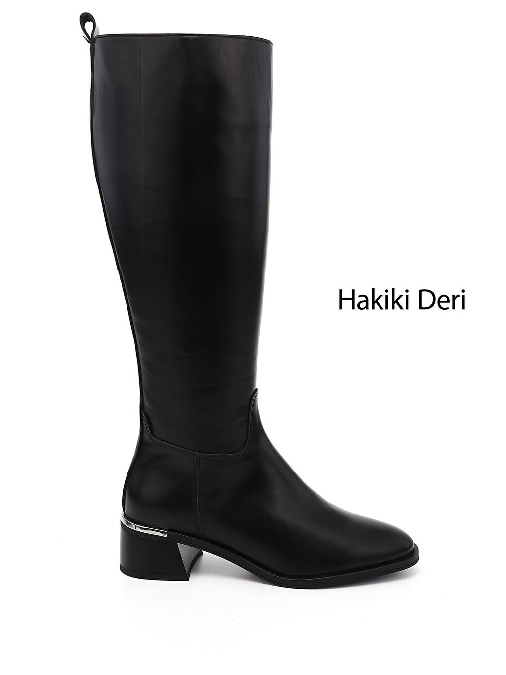 Siyah Kadın AÇIK SİYAH Platinum Fermuarlı Kalın Topuklu Hakiki Deri Çizme