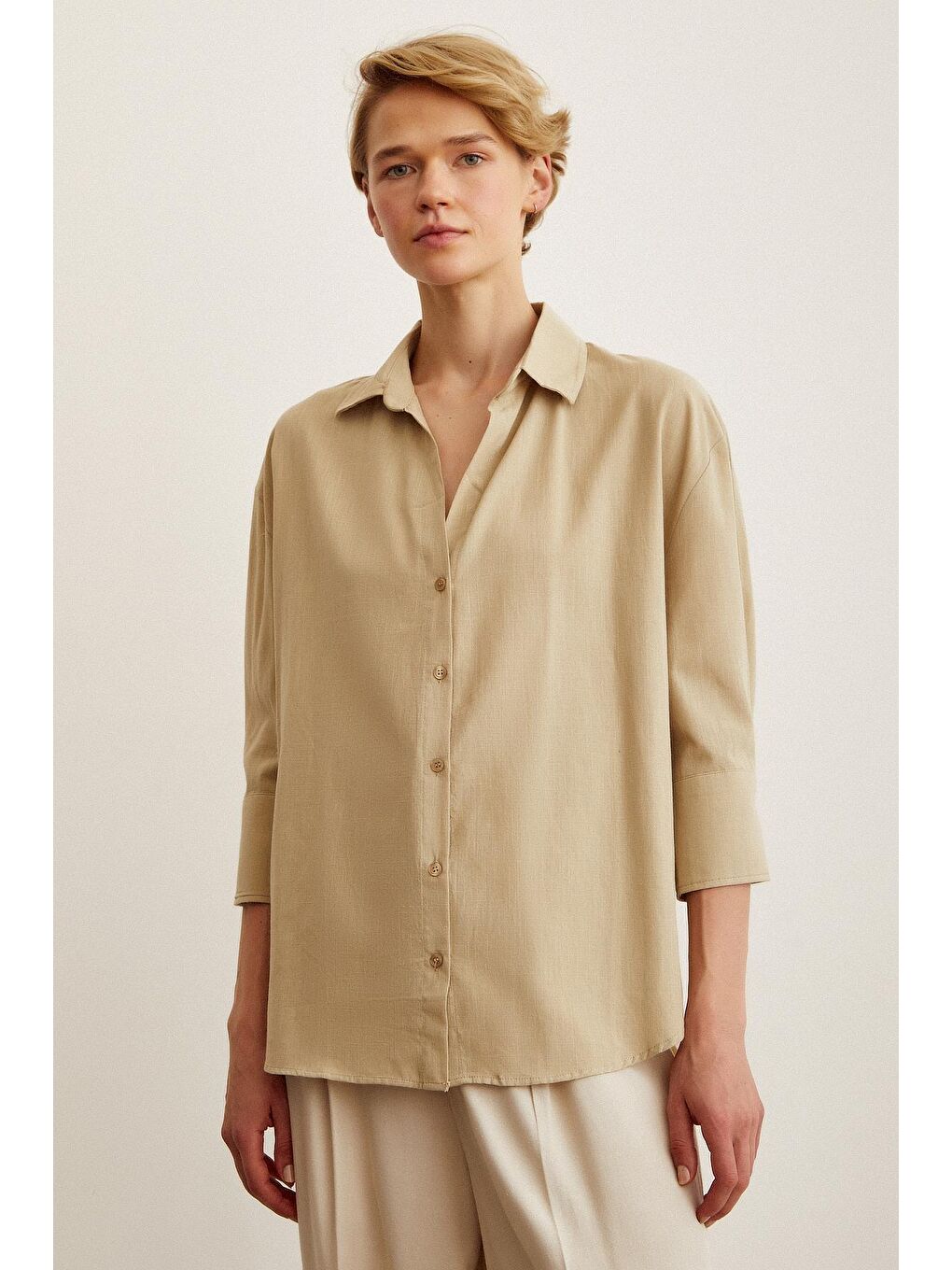 Bej Fakir Kol Keten Gömlek-1