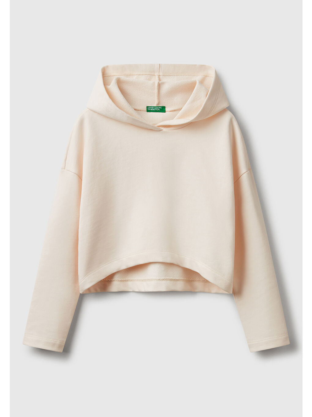 Kız Çocuk Ekru Arkası Logo Etiketli Kapüşonlu Relax Fit Sweatshirt