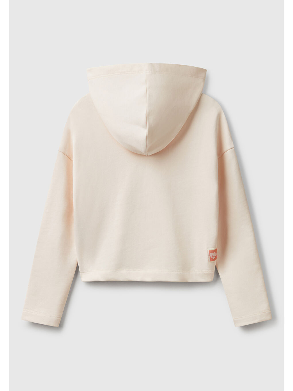 Kız Çocuk Ekru Arkası Logo Etiketli Kapüşonlu Relax Fit Sweatshirt-1