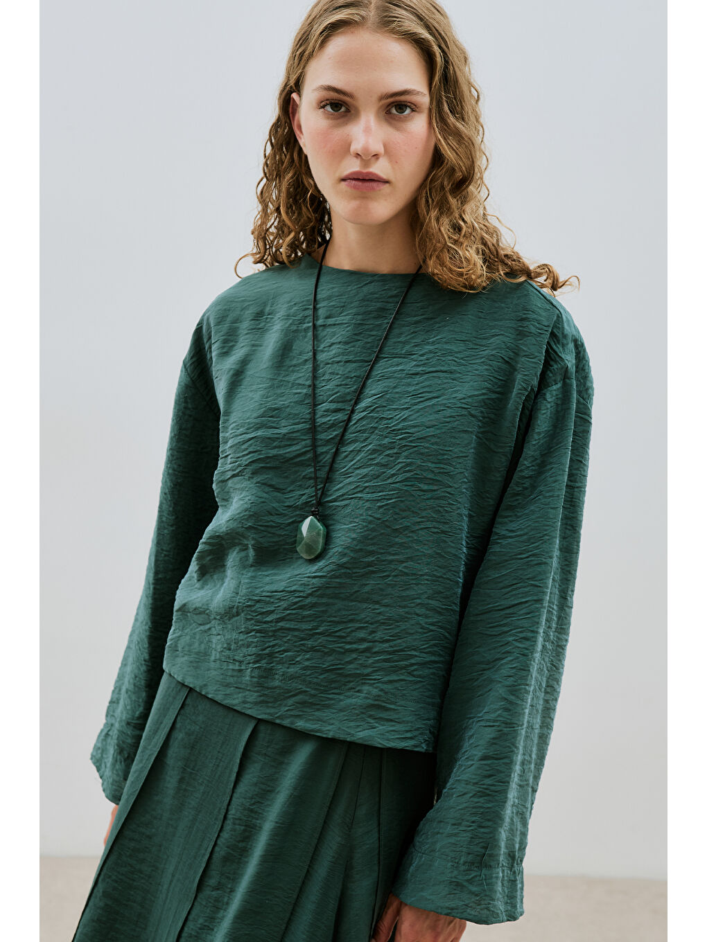 Geniş Kol Dökümlü Bluz Yeşil-1