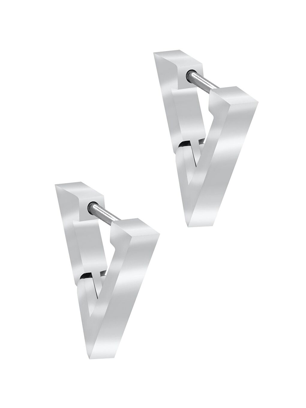 Gri Erkek Gümüş Renk Üçgen Model Çelik Küpe-1