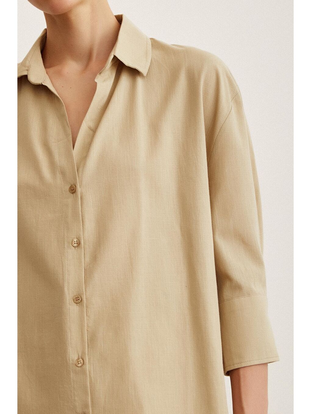 Bej Fakir Kol Keten Gömlek-2