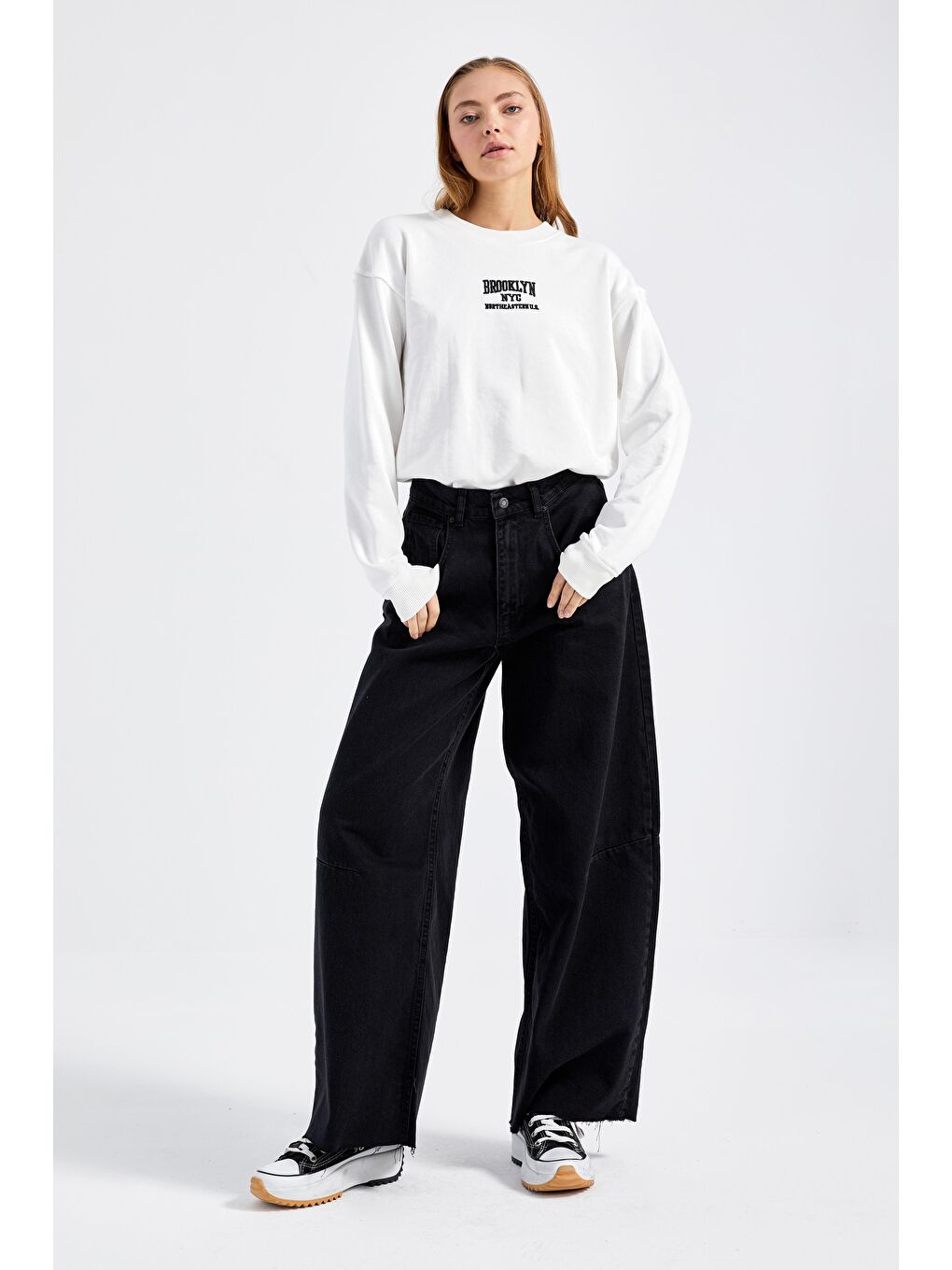 Kadın Black Od Siyah Renk Darted Balon Fit Bol Kesim Denim Pantolon-2