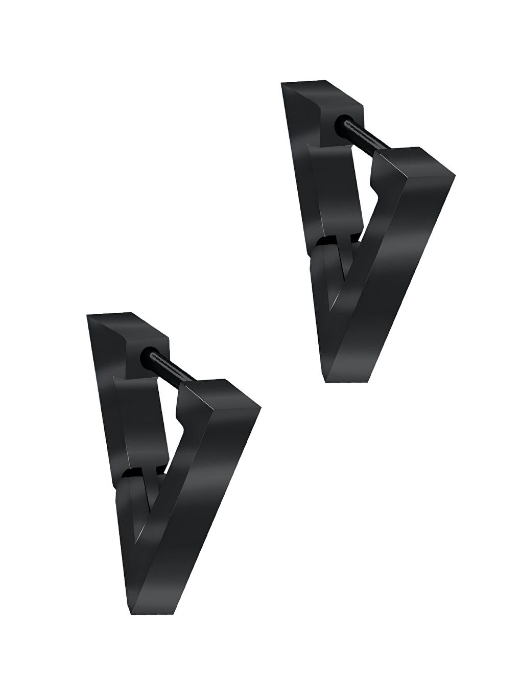 Siyah Erkek Gümüş Renk Üçgen Model Çelik Küpe-1