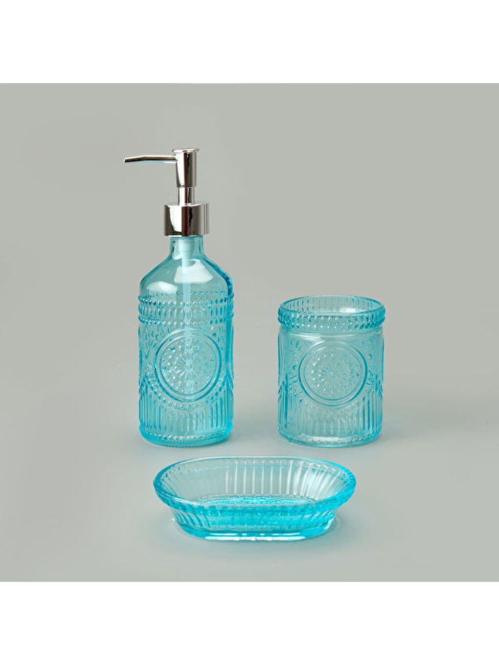 Bath 3'lü Cam Banyo Sıvı Sabunluk Seti - Mavi-4