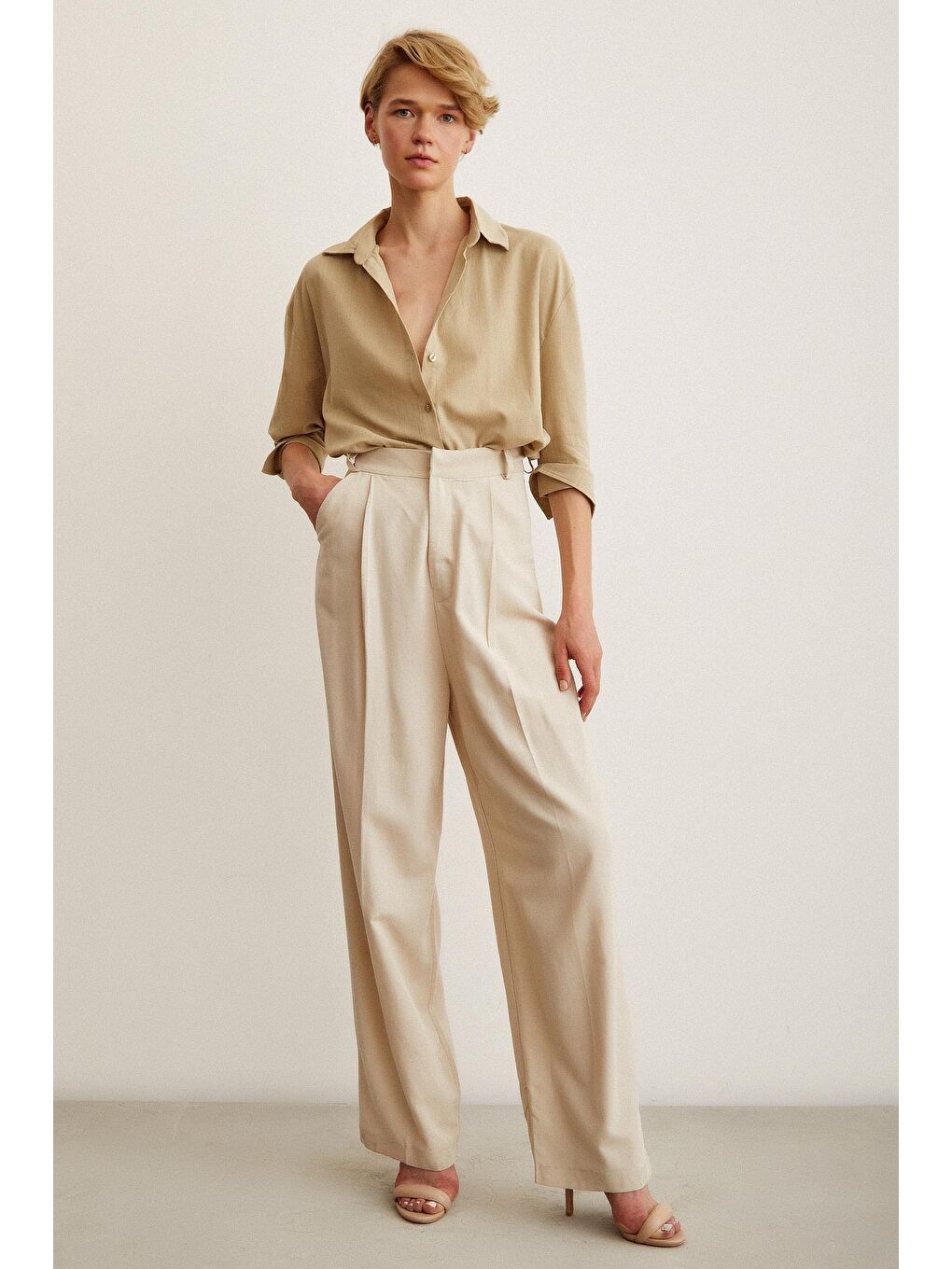 Bej Fakir Kol Keten Gömlek-5