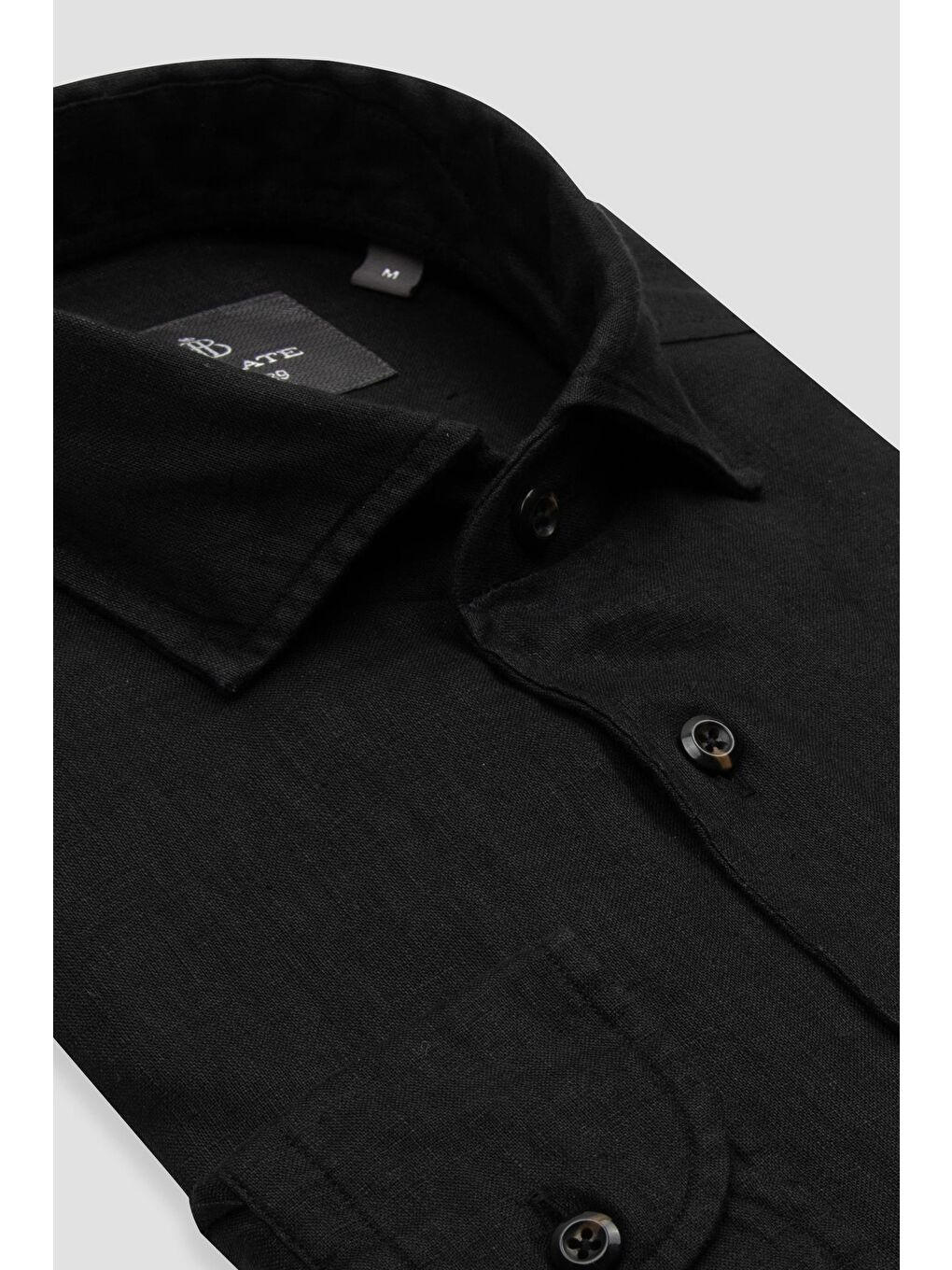 Bella Keten Comfort Fit Siyah Mostra Yaka Erkek Düz Gömlek-1