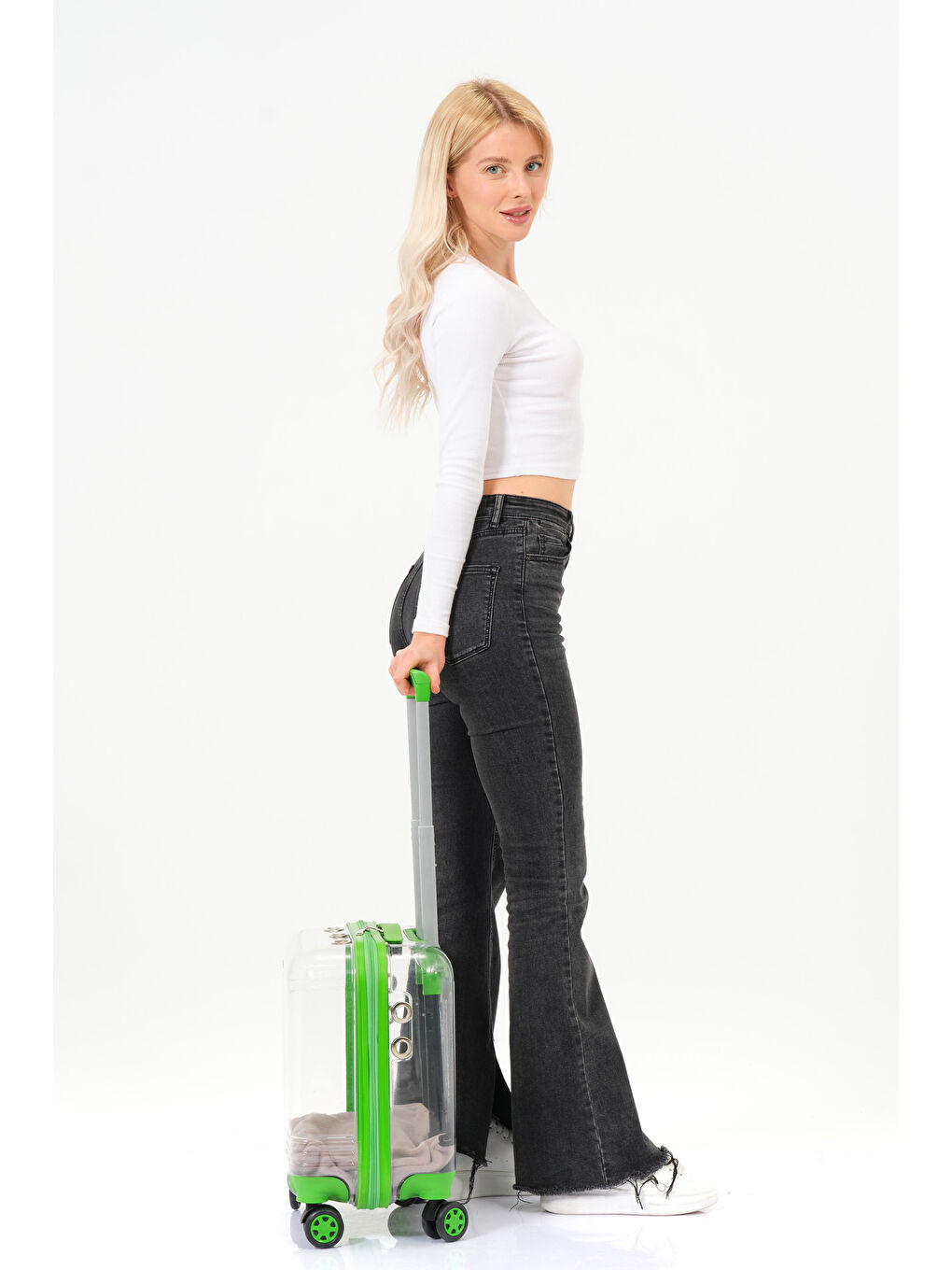 Şeffaf Evcil Hayvan Valizi Yeşil Aksesuarlı – 360° Döner Tekerlekli-4