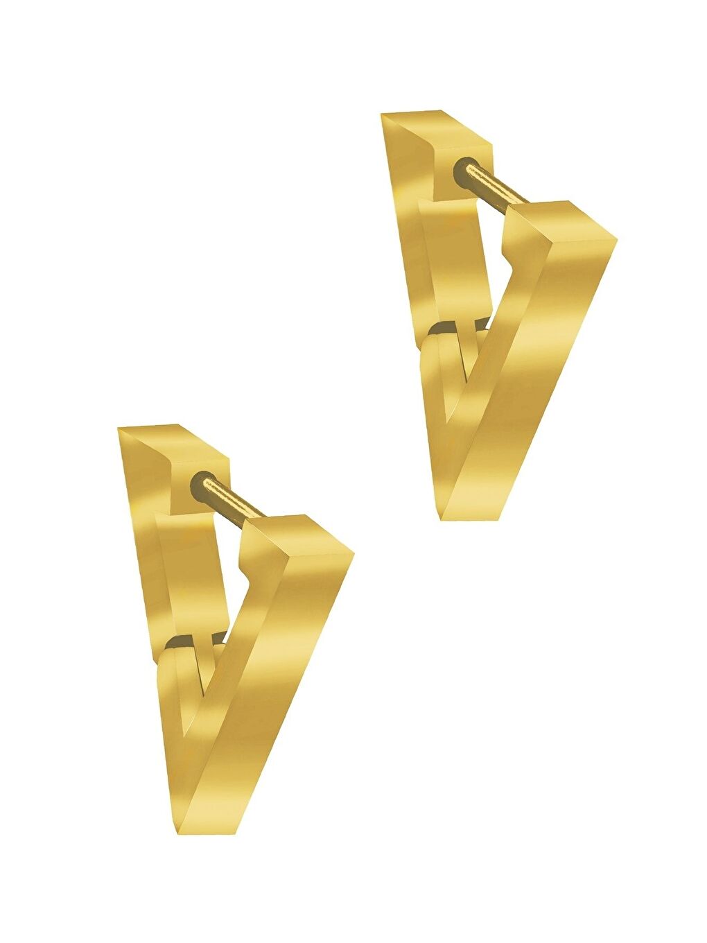 Sarı Erkek Gümüş Renk Üçgen Model Çelik Küpe-1