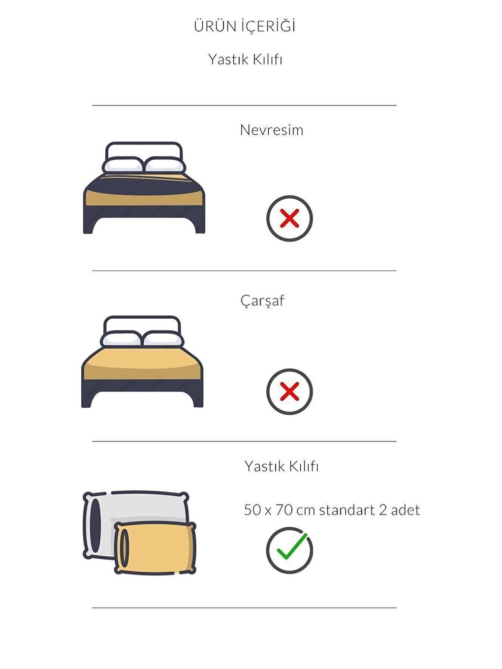 Varol Beyaz Eris Serisi Pamuk Saten Otel Yastık Kılıfı 50x70 2 Adet - 1