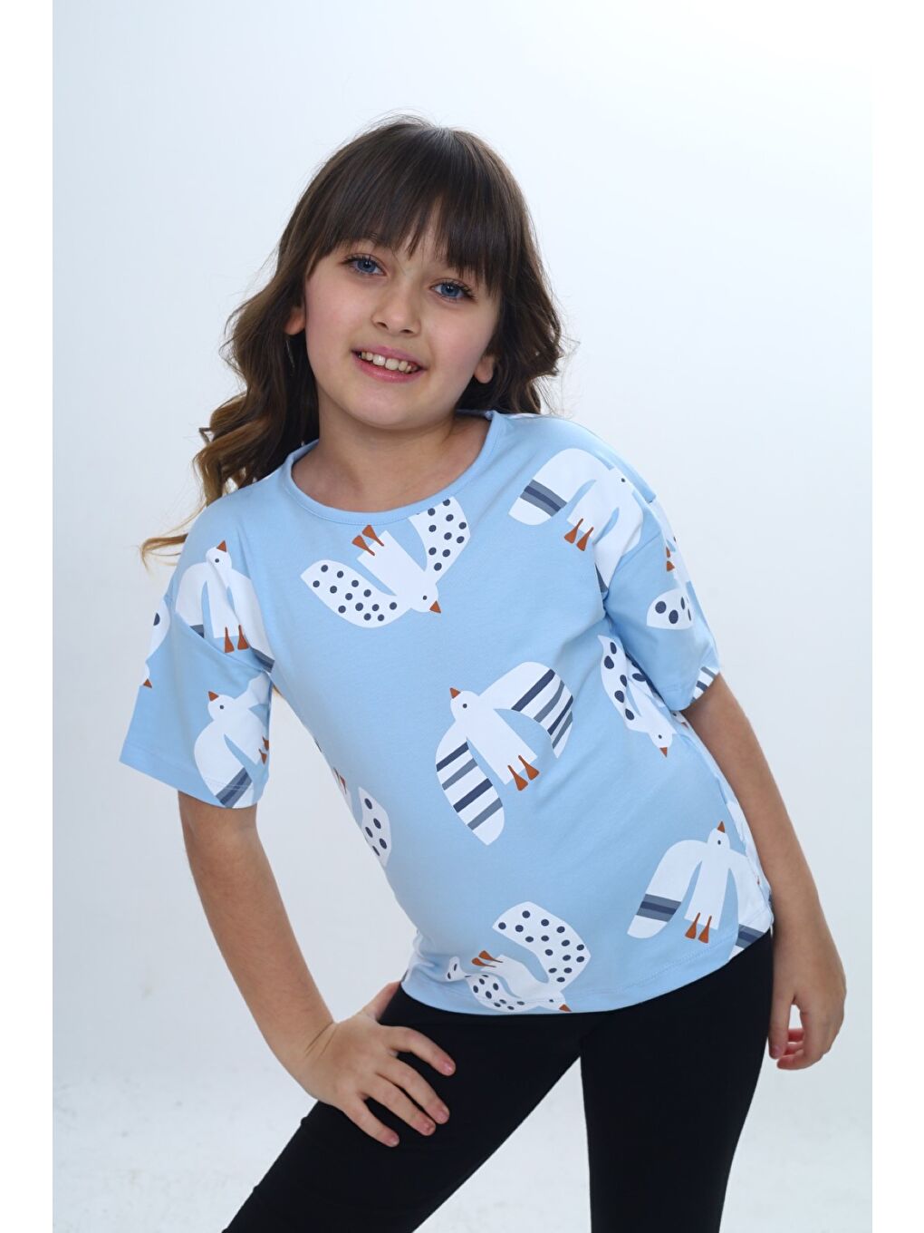 Lila Kız Çocuk Baskılı Bisiklet Yaka Kısa Kollu Tişört 24981-1