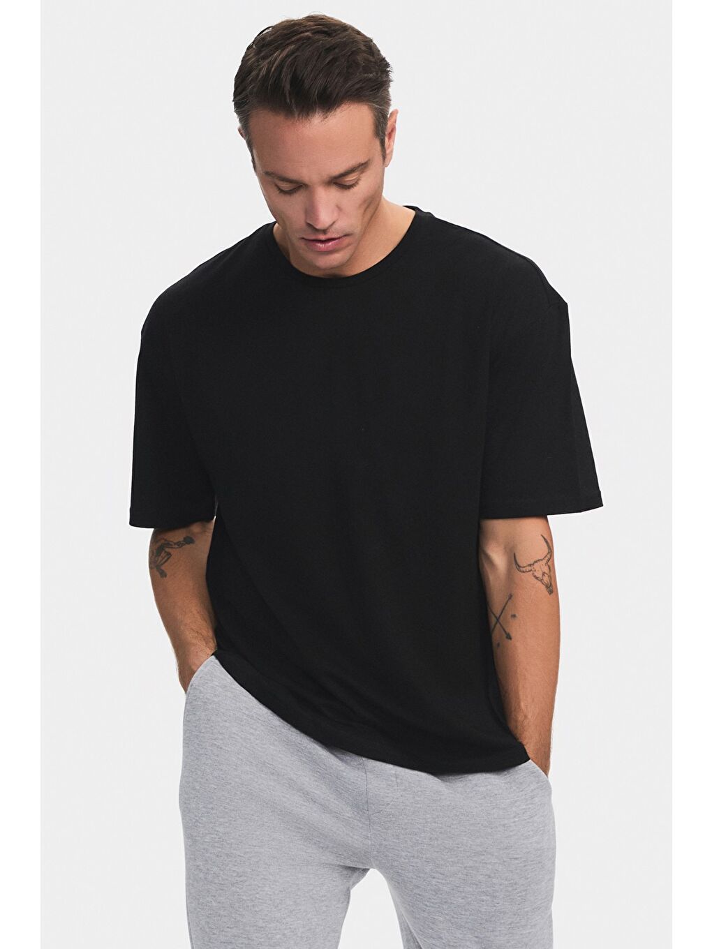 Siyah Erkek 2'li Oversize Kalıp Tişört