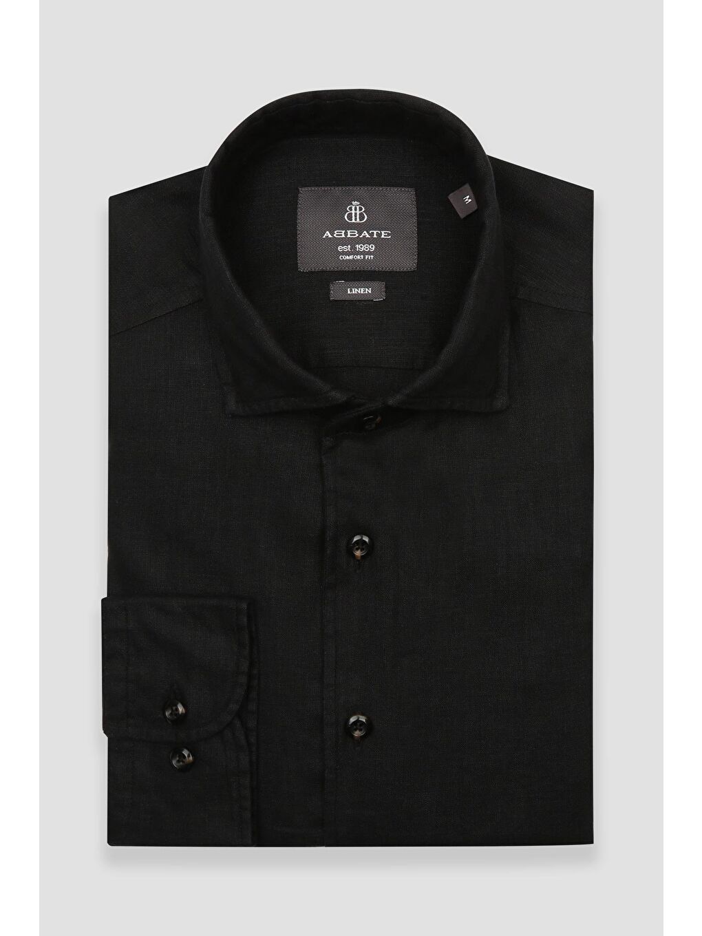 Bella Keten Comfort Fit Siyah Mostra Yaka Erkek Düz Gömlek-4