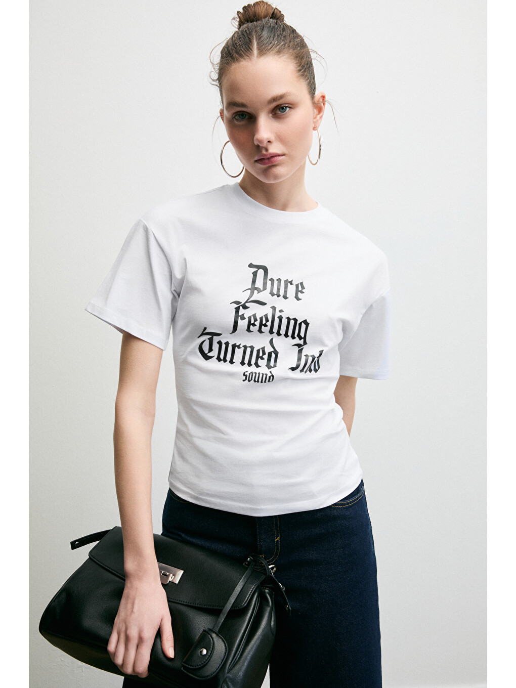 Beyaz LAVINYA Kadın Yumuşak Kumaşlı %100 Pamuk Baskı Detaylı BEYAZ T-Shirt-1