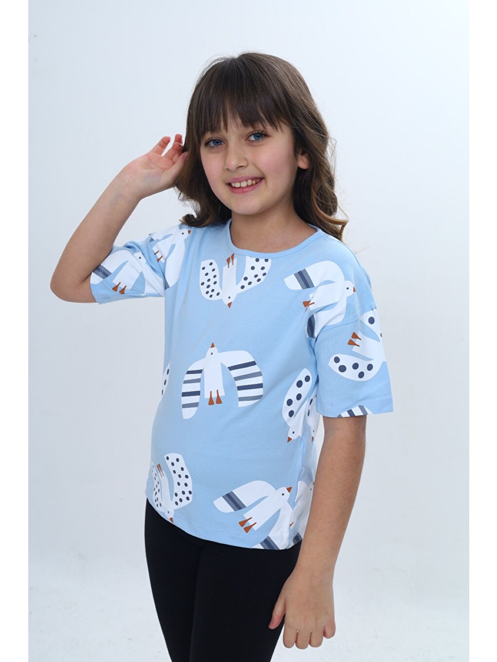 Lila Kız Çocuk Baskılı Bisiklet Yaka Kısa Kollu Tişört 24981-2