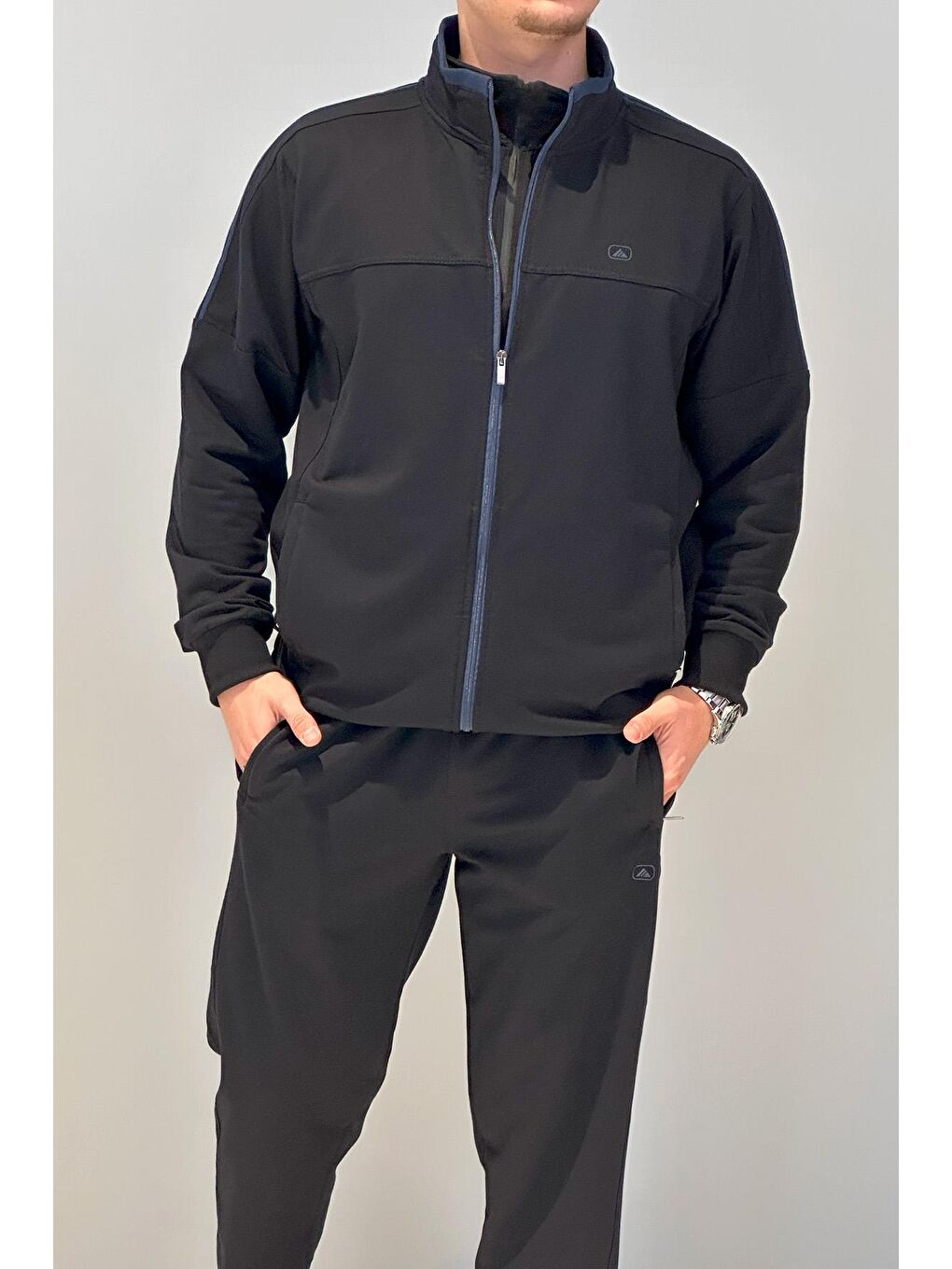 Erkek Likralı Penye Ribana Eşofman Takımı Lacivert