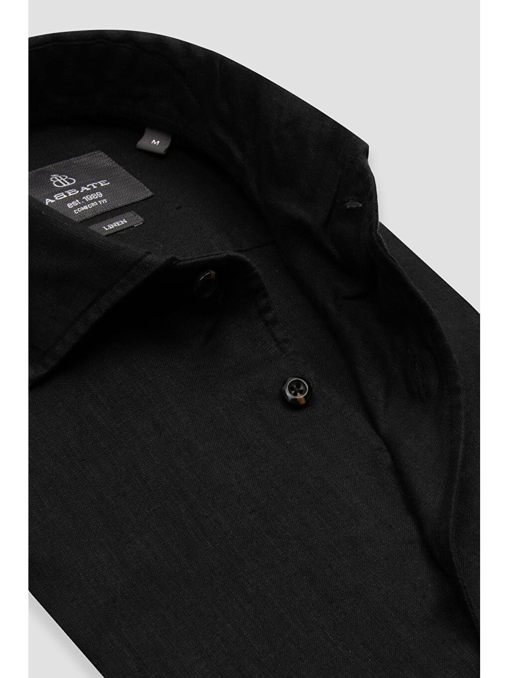 Bella Keten Comfort Fit Siyah Mostra Yaka Erkek Düz Gömlek-5