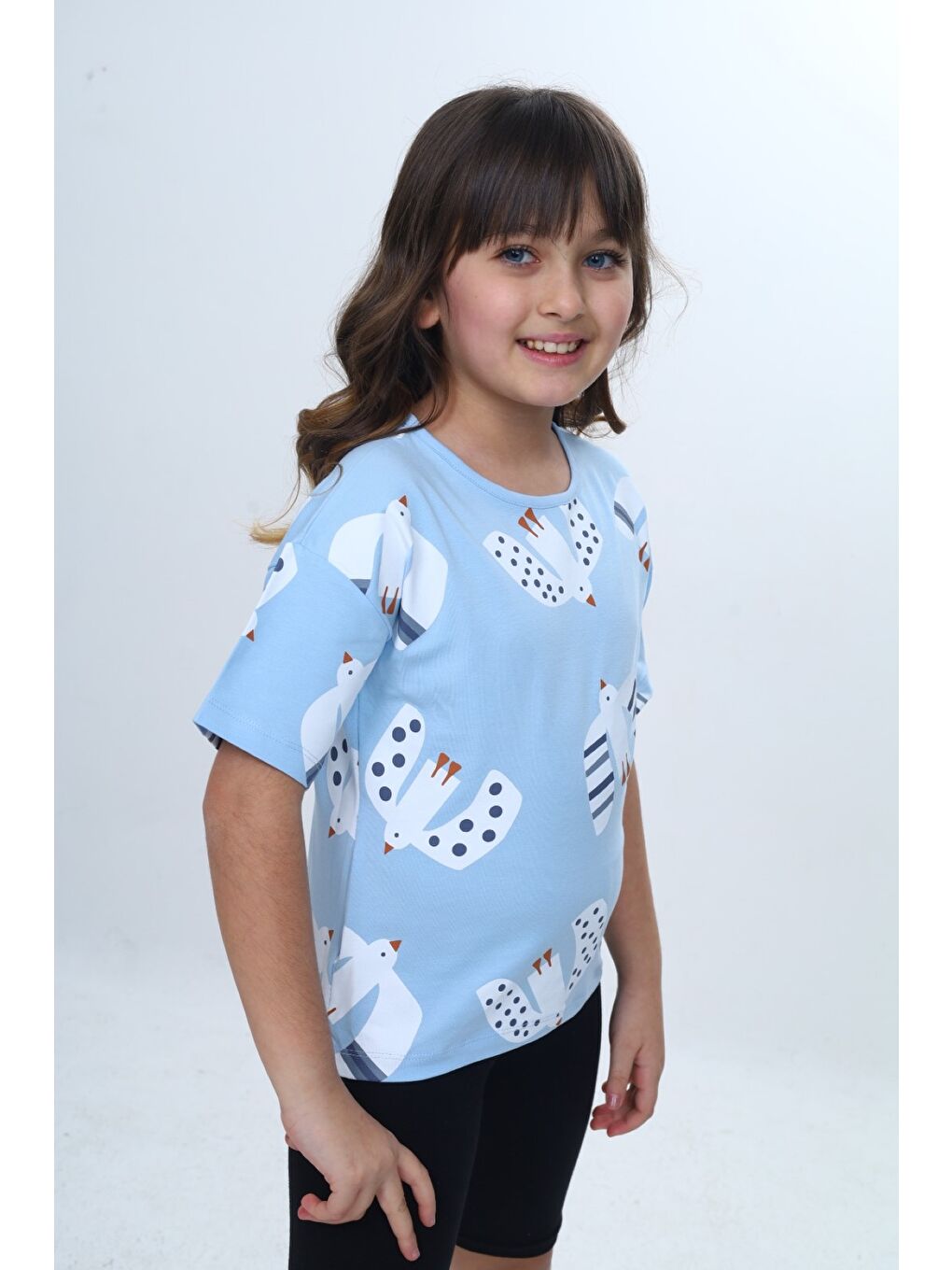 Lila Kız Çocuk Baskılı Bisiklet Yaka Kısa Kollu Tişört 24981-3