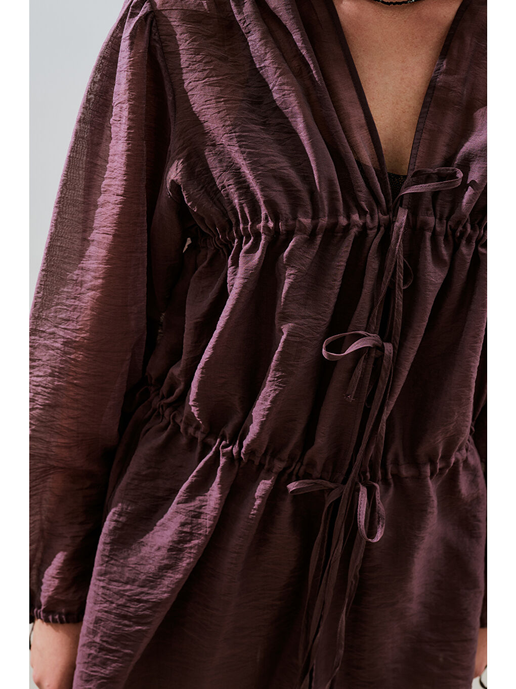 Büzgülü Bağlamalı Bluz Bordo-6