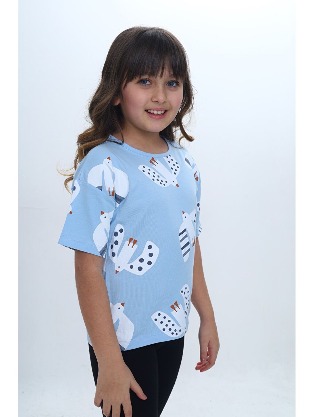 Lila Kız Çocuk Baskılı Bisiklet Yaka Kısa Kollu Tişört 24981-4