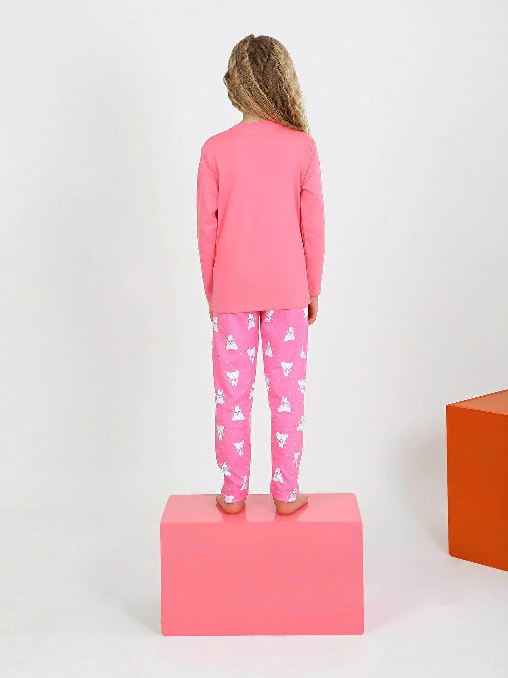 Fuşya Kız Çocuk Uzun Kollu Fiyonklu Ayıcık Model Pijama Takımı-1