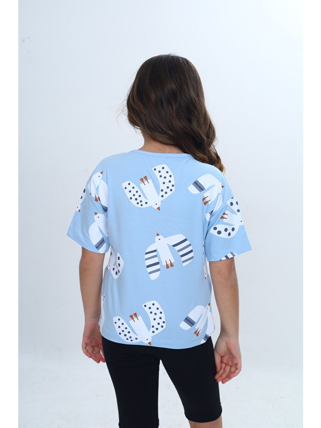 Lila Kız Çocuk Baskılı Bisiklet Yaka Kısa Kollu Tişört 24981-5