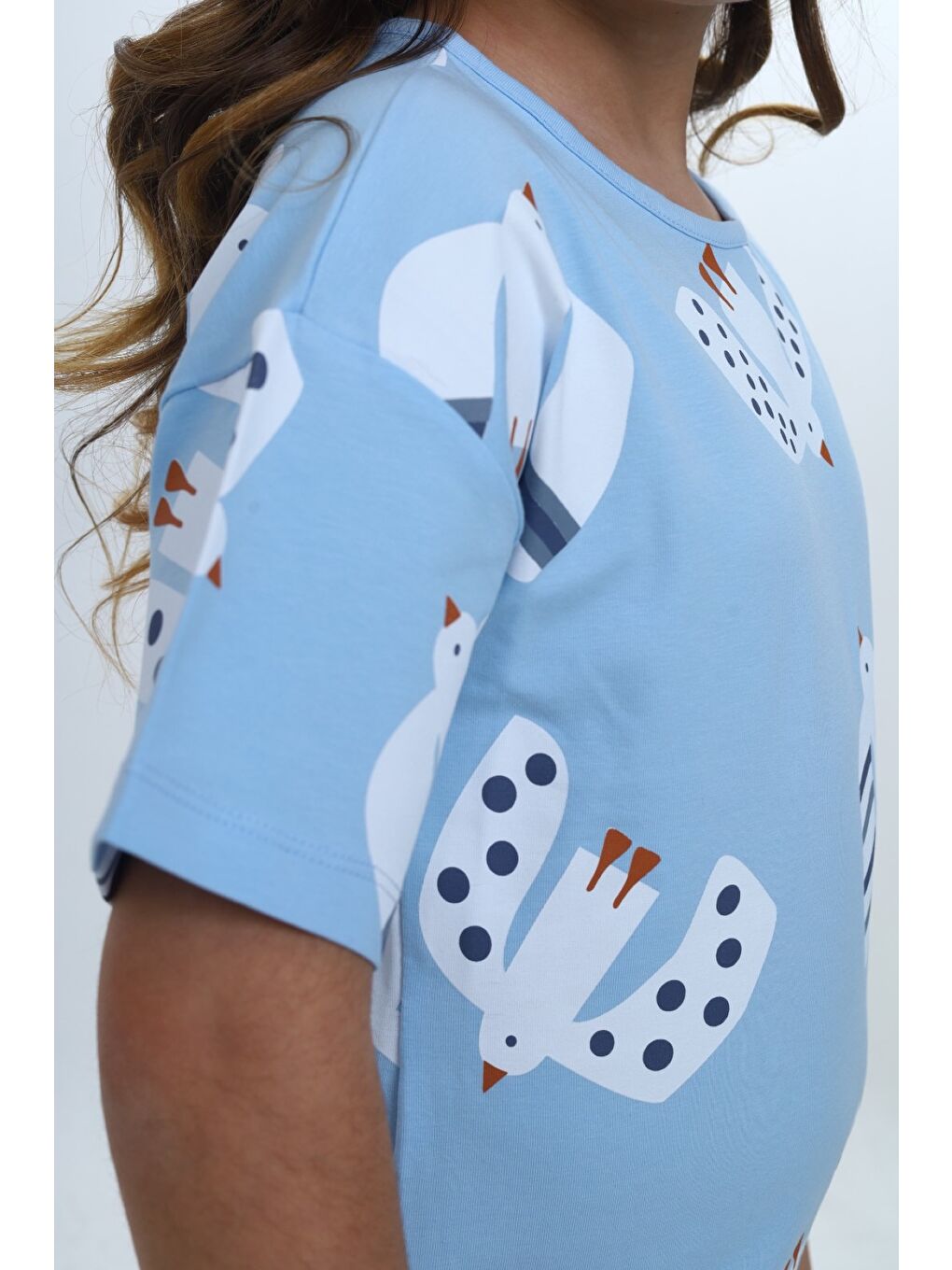 Lila Kız Çocuk Baskılı Bisiklet Yaka Kısa Kollu Tişört 24981-6