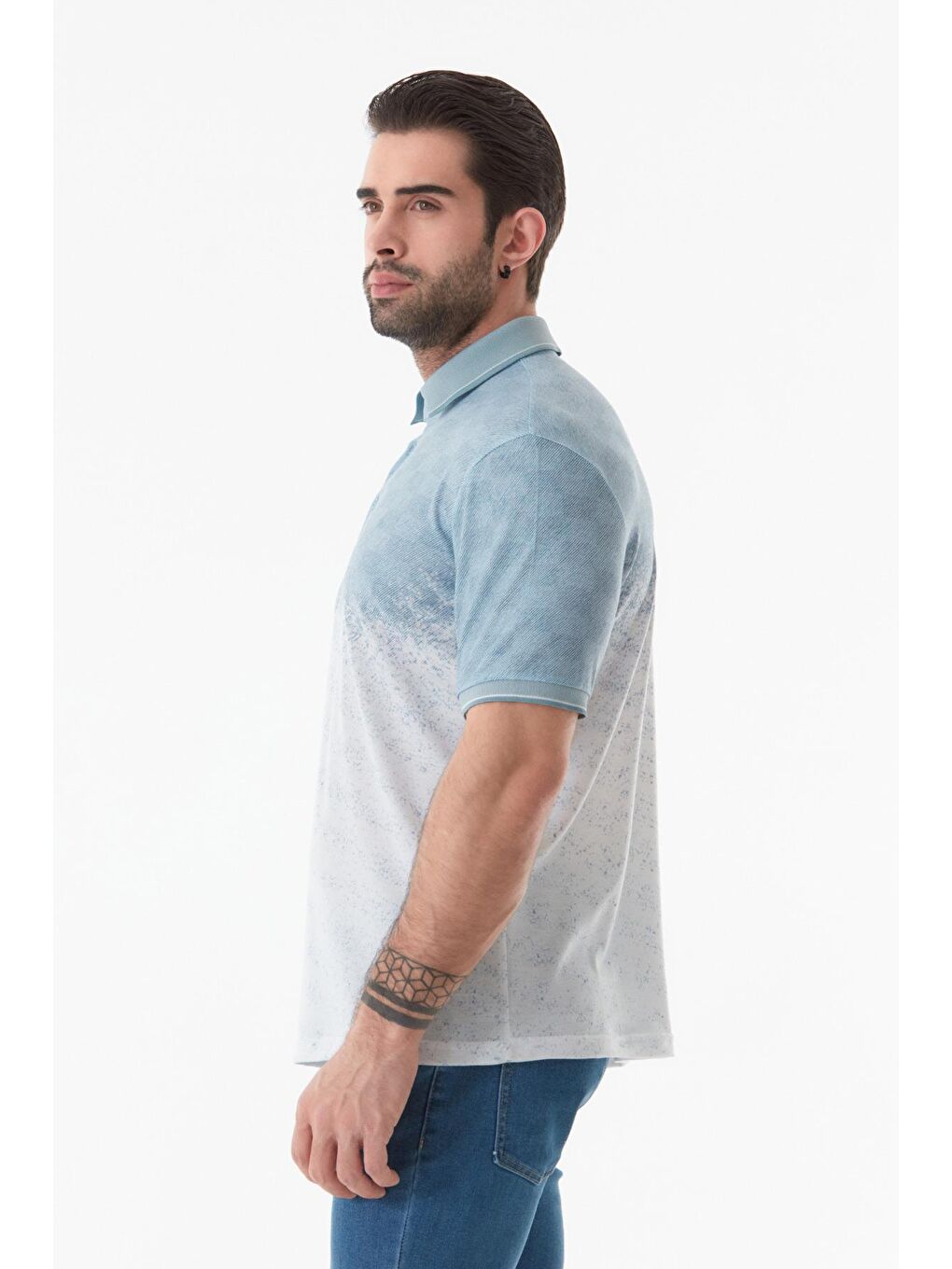 Mavi Baskılı Polo Yaka Tişört-1