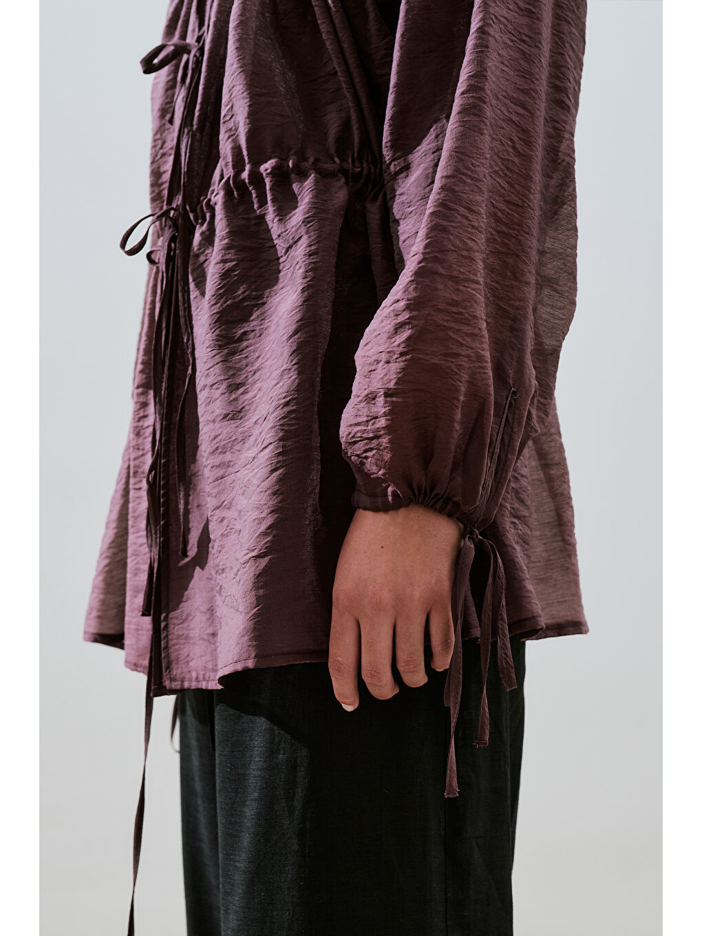 Büzgülü Bağlamalı Bluz Bordo-7