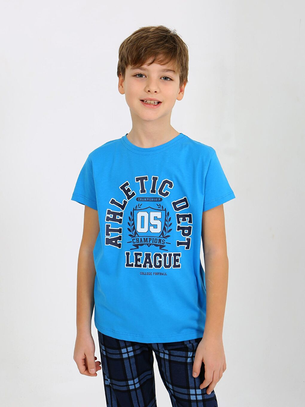 Turkuaz Erkek Çocuk Kısa Kollu %100 Pamuklu Pijama Takımı League