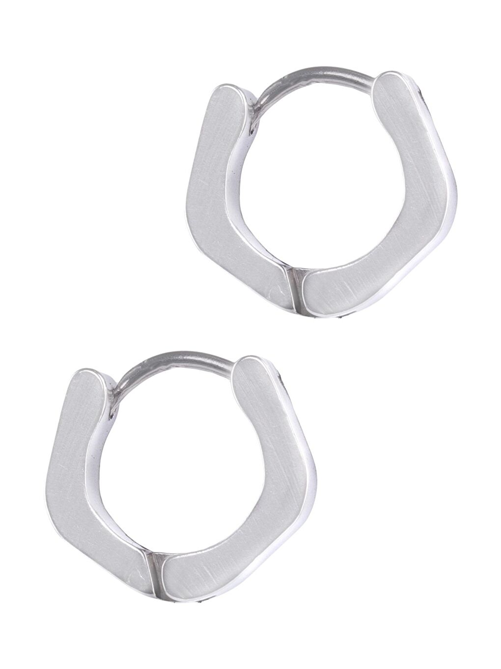 Gri Erkek Gümüş Renk Köşegen Model Çelik Halka Küpe-1