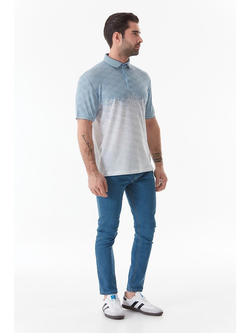 Mavi Baskılı Polo Yaka Tişört-2