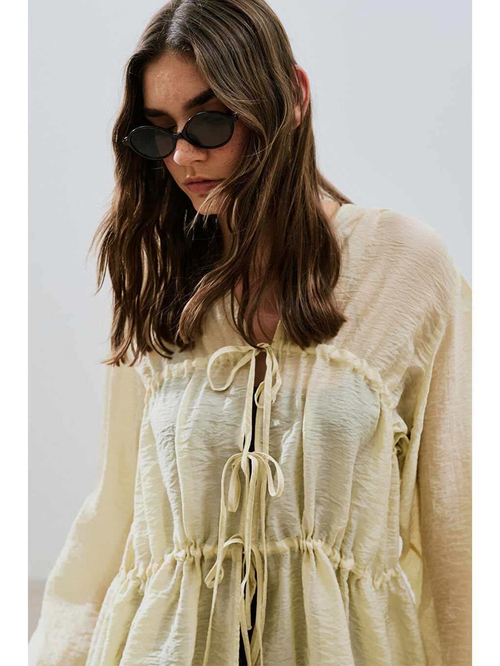 Büzgülü Bağlamalı Bluz Soft Sarı