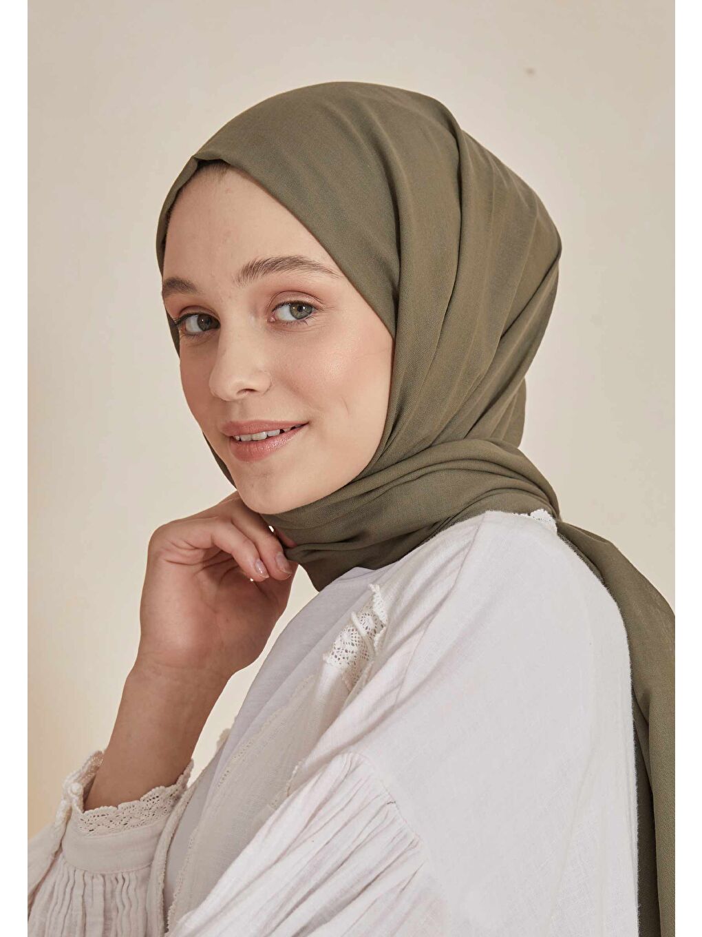 İnce Pamuk Vual Şal Askeri Haki
