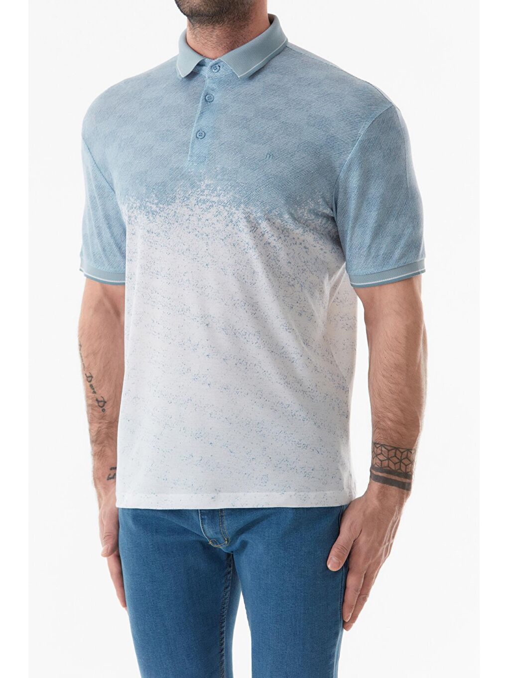 Mavi Baskılı Polo Yaka Tişört-4